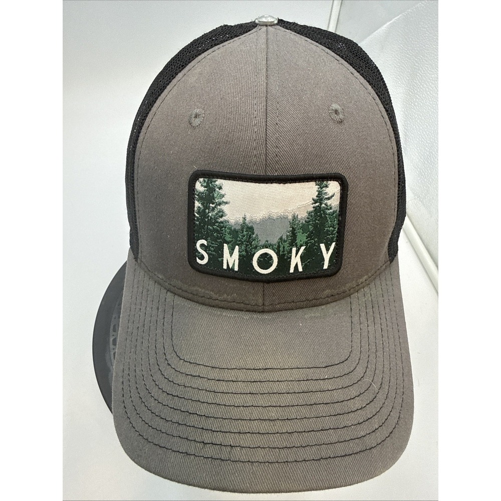 Smoky Mountains Hat Cap  Gray National Park‎ Trucker Hiking Stain Missing Snap